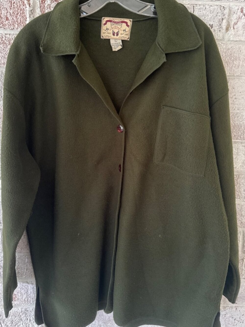 Vintage One Step Up Wmen’s L Forest Green Fleece Overshirt Shacket Button pocket